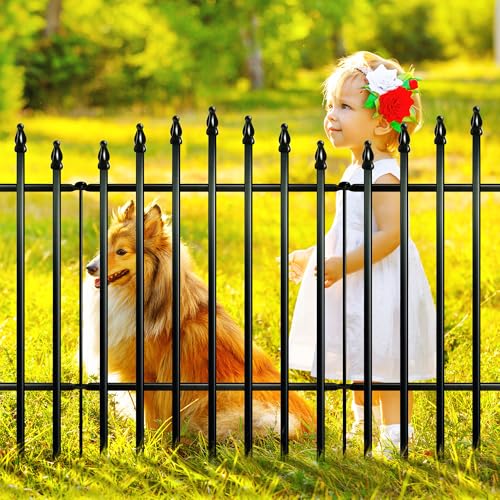 Thealyn Metal Garden Fence 32' H x 24' W (5 Panels, 10 Ft Total) Rustproof Animal Barrier No Dig Decorative Fencing for Dogs,Pet, Yard,& Patio, Easy Installation