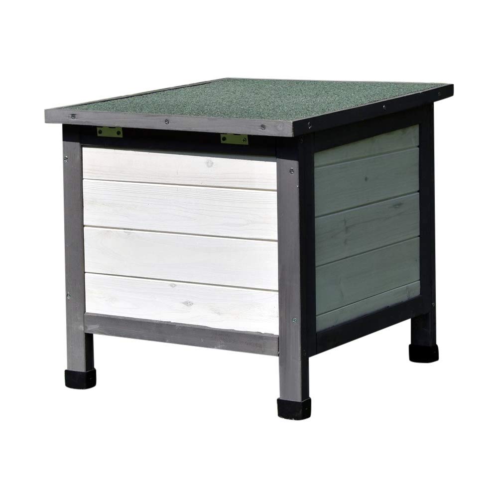 Melko Casa de erizo resistente al invierno con suelo y techo resistente a la intemperie para erizos con tapa plegable, 50 x 45 x 43 cm, cabaña para erizos, color gris y blanco
