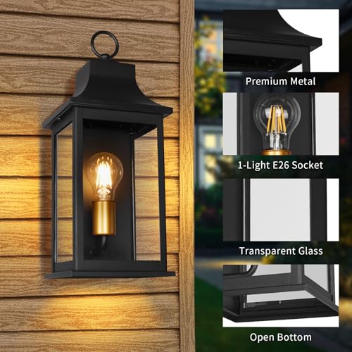Image of JYZ 16 inch Outdoor Wall Lantern, Exterior Wall Sconce Lighting Fixture, Anti-Rust Aluminum with Clear Glass Outside Wall Lamp, E26 Socket Matte Black Exterior Wall Lights for Garage, Front Door, Patio