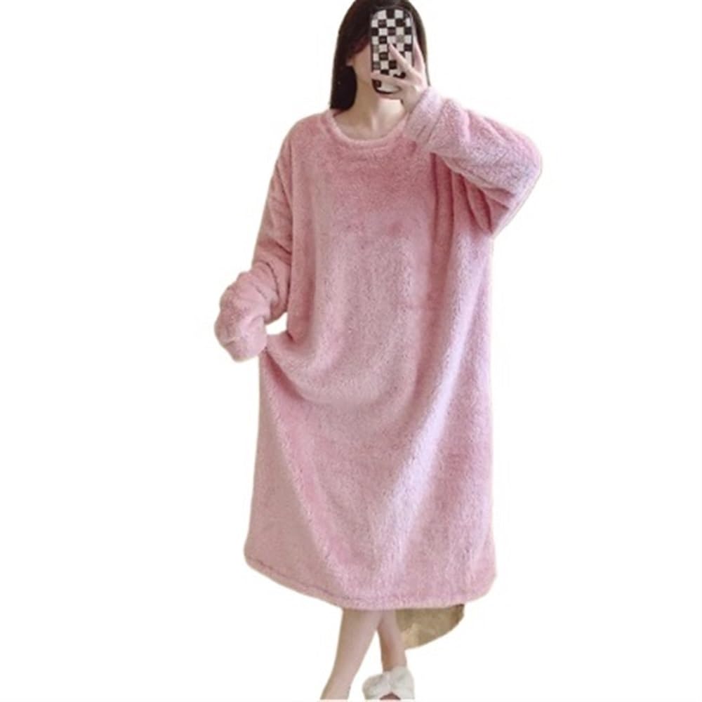 Camisones De Mujer Invierno Camisones de Franela Gruesos y cálidos de Manga Larga de Talla Grande for Mujer, Ropa de Dormir Holgada, Vestido de Noche, camisón de Invierno(A,XXL)