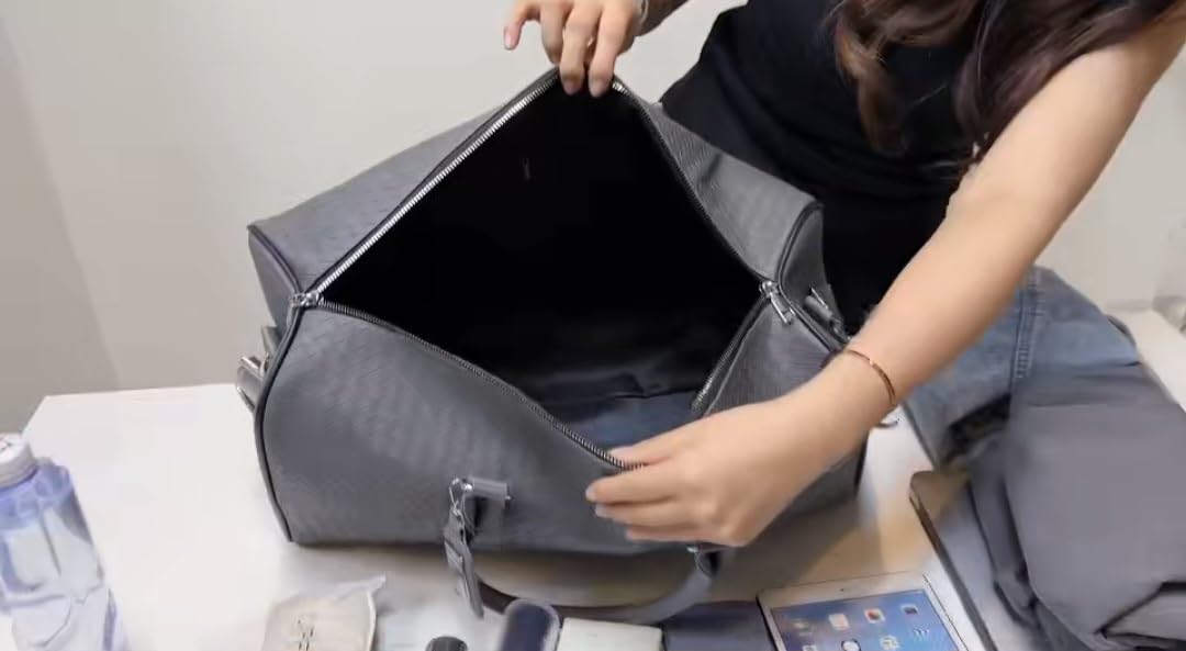 Genérico Bolso de Viaje Portátil de Gran Capacidad, con Cierre de Cremallera, Estilo Cuadros, para Gimnasio, Deportes y Uso Diario (NEGRO) (GRIS)