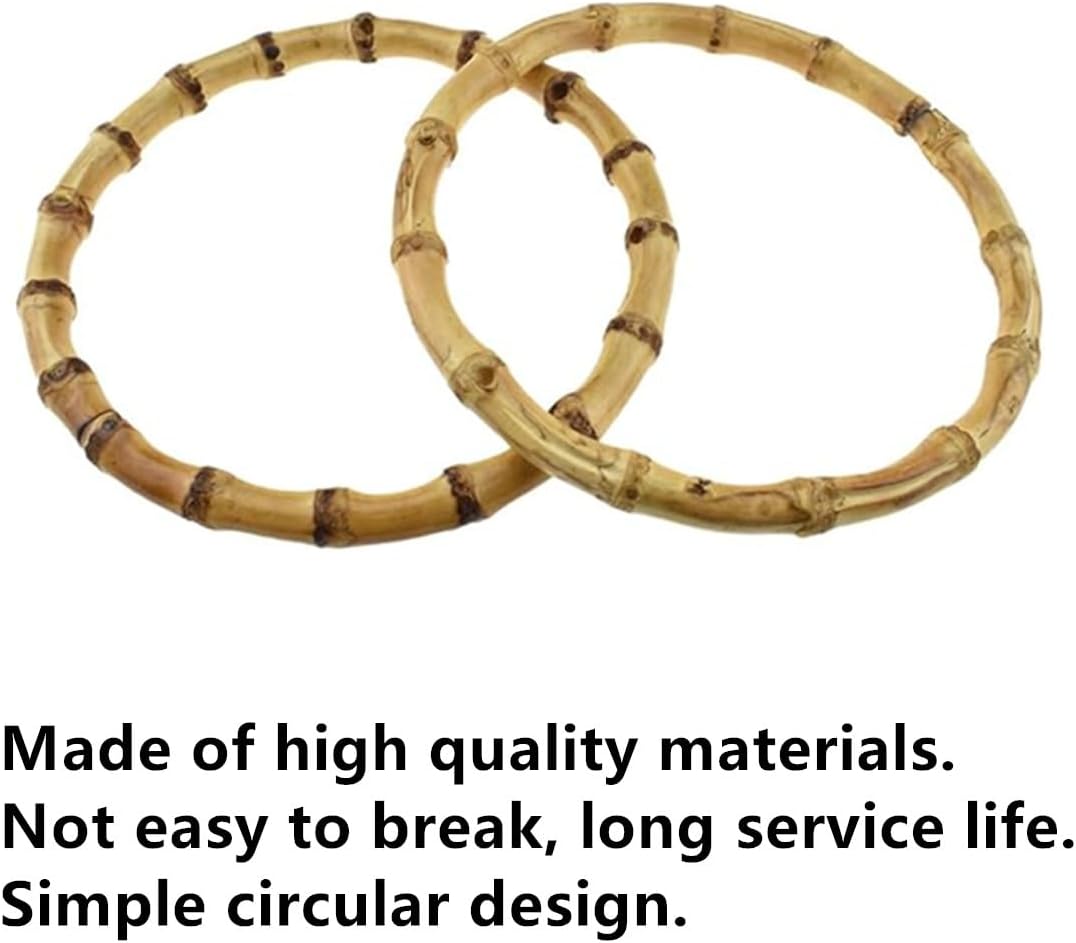Bamboo Purse Handle, 2PCS Round Wooden Rings Holders, 5.5 inch Bamboo Purse Handles Bag Handle Replacements for Beach Straw Bag Purse Handles DIY Crafting Making Decorations - Image 3