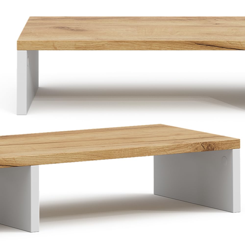 Vicco Monitorständer Tomy, Weiß/Goldkraft Eiche, 80 x 12 cm