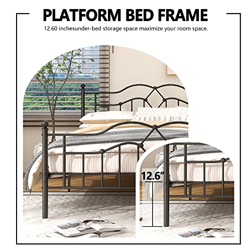 Alazyhome Metal Platform Queen Size Bed Frame With Vintage Sturdy Headboard And Footboard Easy Assembly No Noise No Box Spring Needed Black #TOP3