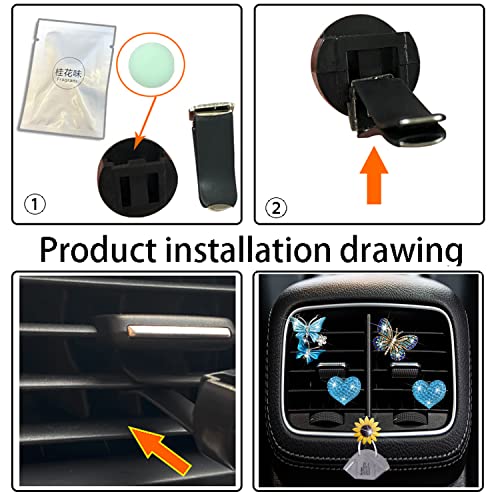 Image of Blue Butterfly & Heart Air Vent Clips, 4 Pcs Bling Butterfly Car Air Fresheners Vents Clips Car Diffuser Diamond Car Interior Decor Cute Car Accessories Car Decoration for Women +Sunflower Mask Hook