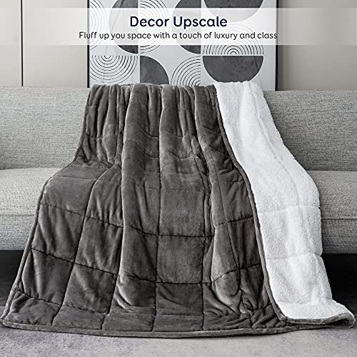 Sherpa Fleece Weighted Blanket 15Lbs Twin Size 48 X 72 Inches, Thick Fuzzy Warm Blanket For Adults, Cozy Fluffy Sherpa & Plush Flannel Reversible Weighted Blanket For Bed Couch Chair, Grey #TOP6