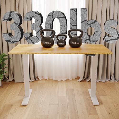 Image of FLEXISPOT E6 MAX Bamboo 72x30 Inch Dual Motor 3-Stage Heavy Duty Standing Desk, 330lbs Weight Capacity, Height Adjustable Desk w /Cable Management & Wheels (Solid Bamboo Desktop + White Frame)