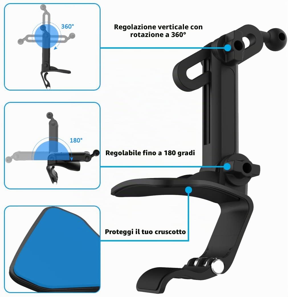 Supporto Cellulare Tablet Auto Multifunzionale, Oilcan Porta Telefono Macchina Cruscotto/Specchietto Retrovisore/Visiera Parasole, per iPhone 13 Pro Max, iPad, Galaxy e 4-12.9" Tablet Smartphone
