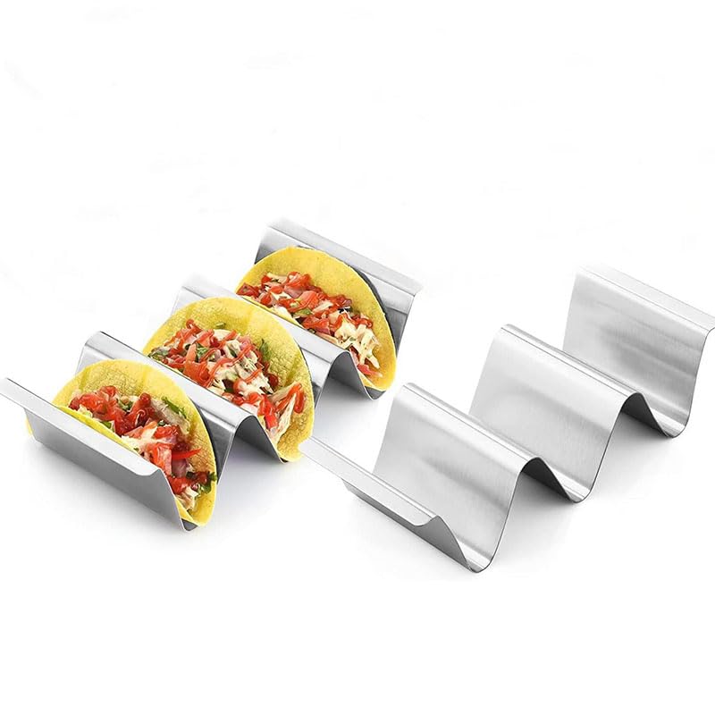 Taco Halter, Wiederverwendbar Halter Ständer in Wellenform, Geeignet für Sandwiches, Restaurants, Küchen, Partys und Picknicks, Silber (2 Stücke) Edelstahl Halter Set/Hotdog Halterung