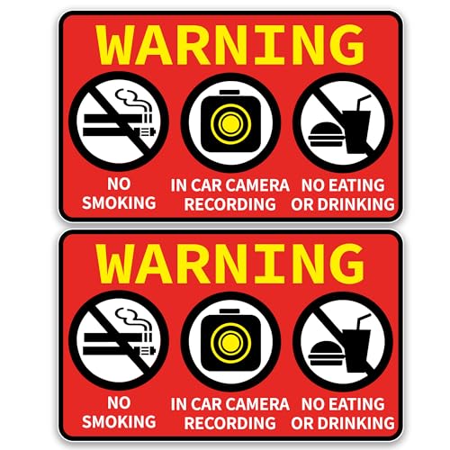 Image of 2 PCS No Smoking in This Vehicle, In Car Camera Recording, No Eating or Drinking Stickers，Waterproof and UV Resistant for Van Car SUV Taxi Driver Window Door