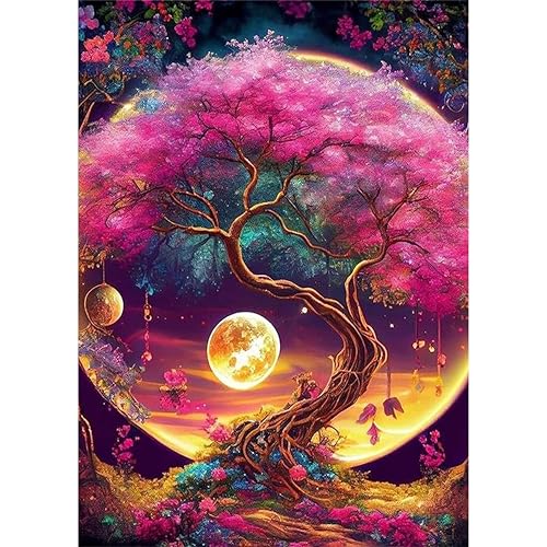 Hongyrjy Peinture par Numéros pour Adulte-L'arbre de Vie DIY Peinture Numero Adulte Débutants 40x50cm Moon Numéro d'Art Kit Peinture par Décoration Murale et Cadeaux Pour La Maison