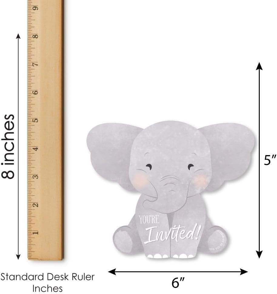 Big Dot of Happiness Elephant Baby Shower Invitations with Envelopes, You're Invited A Little Peanut Is On The Way Baby Shower Party Fill-In Invitation Flat Cards - Set of 12