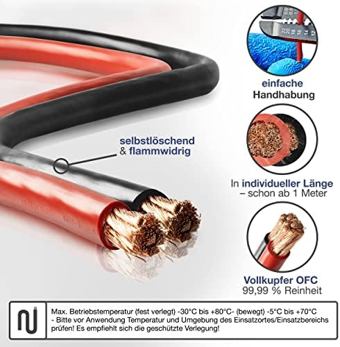 EBROM Kabel do akumulatora, 3 m, czerwony, H07V-K, 16 mm², kabel do baterii, 99,9% miedź beztlenowa, 3 m (3 m) 16 mm2