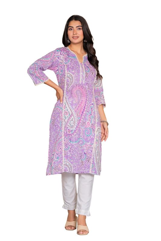 Image of Women's Pure Cotton Floral Printe Straight Single Kurti