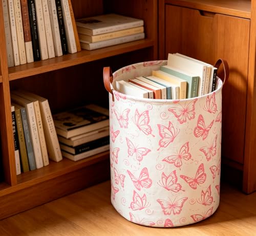 Image of CLOCOR Laundry Basket,Waterproof Clothes Hamper,Collapsible Storage Bin,Room Decor,Gift Basket(Pink Butterfly