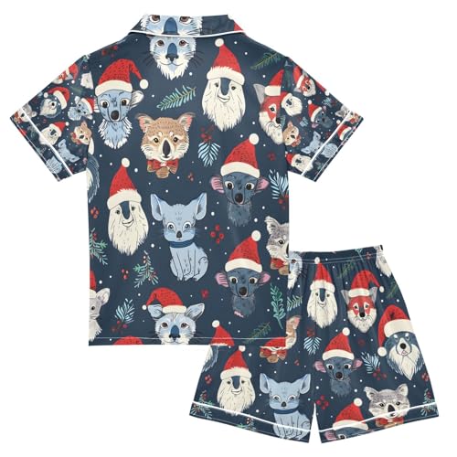 senya Dog with Red Hats Satin Summer Pajama Sets Silk Short Sleeve Button Down Sleepwear2