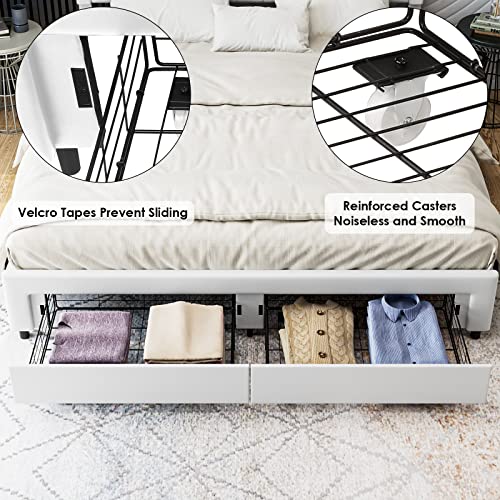 Queen Bed Frame With 2 Storage Drawers, Leather Upholstered Platform Bed Frame With Button Tufted Headboard, Wooden Slats And Adjustable Headboard Mattress Foundation, No Box Spring Needed, White #TOP3