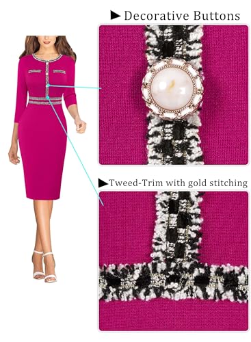 Image of VFSHOW Womens Button Crew Neck Wear to Work Office Business Casual Church Party Slimming Fitted Bodycon Pencil Sheath Dress