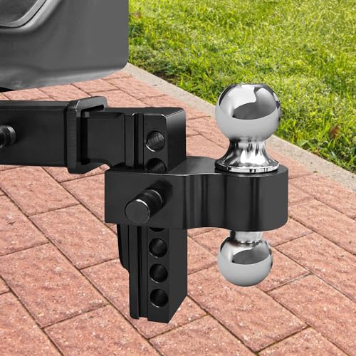 LOCKIETTA Adjustable Trailer Hitch Mount with 2\" and 2-5/16\" Ball, Fit Standard 2 inch Receiver, 6 inch Drop/Rise, Towing Capacity 5000-12500 LBS, Heavy Duty Aluminum Dual-Balls Trailer Hitch, Black
