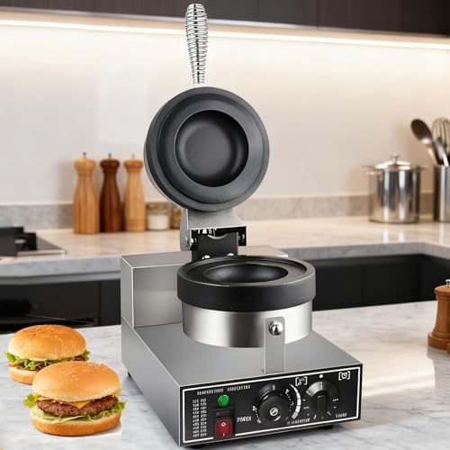 Commercial Electric Burger Waffle Maker, 180° Rotating UFO Press, Adjustable 50-300℃, Non-Stick Ice Cream Sandwich Maker for Perfect Burgers and Waffles