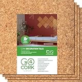 Go4Cork Quadratische Korkplatte 21,5 x 21,5 cm - 4er-Pack | Doppelseitige Premium Öko Korkfliesen | Vielseitig einsetzbar für Basteln, Zuhause, Ordnung im Büro | Rutschfest & leicht verwendbar
