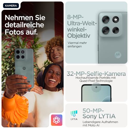 Rückseite des Motorola Moto G56 5G in Pastel Blue mit IP54-Schutz und matte Oberfläche gegen Fingerabdrücke im...