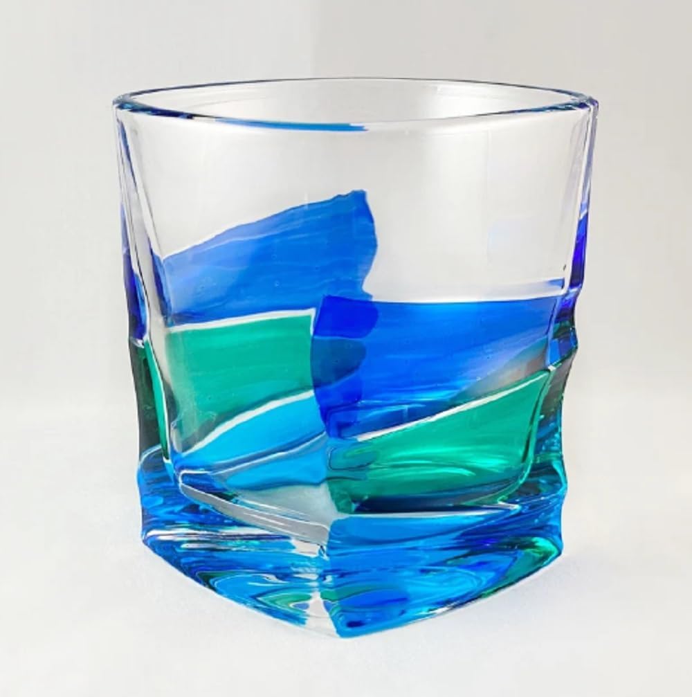 Gage Ibiza Murano Style Blue/Green Whiskey Double Old Fashioned Glass (VA263SD)