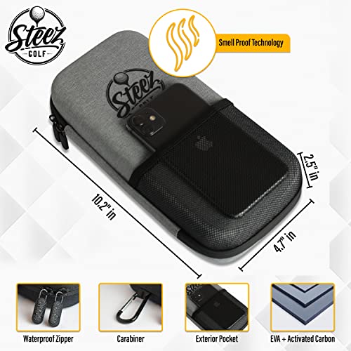 Steez Golf Accessory Case - Golf Bag Organizer. Airtight, Water-Resistant, Protective Hard Case For Phone, Tees, Ball Markers, Repair Tools, And Golf Essentials. Removable Golf Glove Hanger/Dryer #TOP1