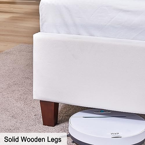 Jocisland JLGQ70G Velvet Upholstered Bed Frame Queen Size 61.4 Inch Tall Headboard Queen Bed Frame/Deep Button Tufted/No Box Spring Needed/Cream thumb #4