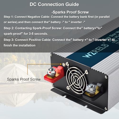 WZRELB 1800W Pure Sine Wave Inverter 48V DC to 110V 120V AC,Car Power Inverter with 4 AC Outlets, LED Display,Off-Grid Portable Power Converter for Home, RV, Truck, Camping by WZRELB - Used condition - Image 5