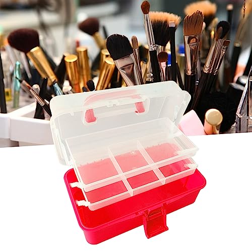 Image of 3 Layer Folding Storage Box, Plastic Dividing Storage Box Handled Art Supply Organizer Portable Folding Tackle Box with Handle Red for Sewing, Art Supplies, Medicine, Tools(27.5x16x13cm)