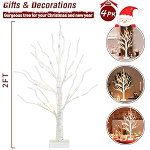 PEIDUO Easter Decorations for Home 2FT Easter Tree with LED Lights Warm White Lights Fairy Light Spirit Tree for Room Inside Fireplace Decor Battery Powered Timer 4PK
