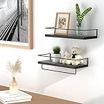 ZGO Floating Shelves for Wall Set of 2, Wall Mounted Storage Shelves with Black Metal Frame and Towel Rack for Bathroom, Bedroom, Living Room, Kitchen, Office (Black) - Image 4