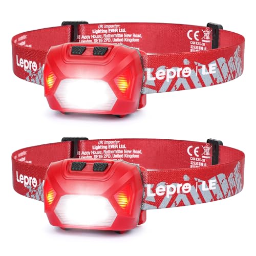 Lepro Linterna Frontal LED Recargable 2000lux (2 Pack), Linterna Cabeza USB Recargable D500, 6 Modos...
