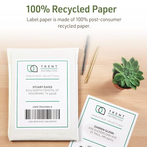 Image of Avery EcoFriendly Recycled Shipping Labels, 5.5 inch x 8.5 inch Half-Sheet Labels, White, Permanent Adhesive, Laser & Inkjet Printers, 20 Total, Great for Mailing, Product Merchandising, and More (48808)