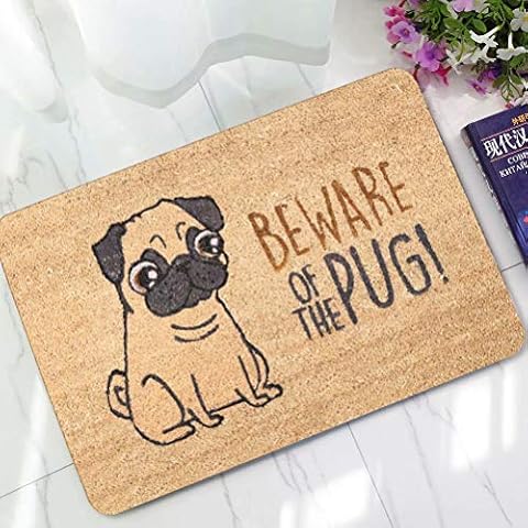 YQ Park Large Indoor/Outdoor Doormat Beware of The Pug Non Slip Heavy Duty Front Entrance Door Mat Rug Outside Patio Inside Entry Way Catches Dirt Dust Snow & Mud Cover