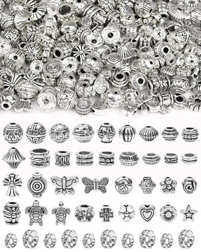 309Pcs FIVEIZERO Antique Silver Spacer Beads for Jewelry Making, Assorted