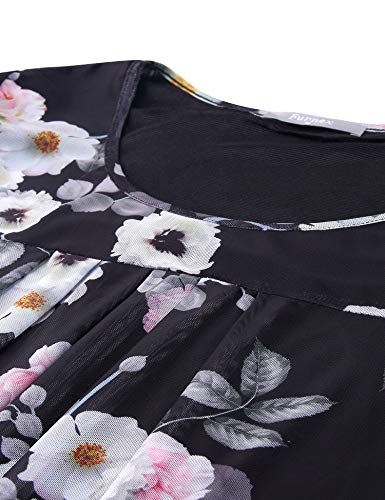 Furnex Tunics For Women,Dressy Blouses For Women Casual Ruffle Tunic Tops For Women Loose Fit Short Sleeve Blouse Business Pleated Shirt For Women Layered Blouse Floral Top Summer Multicolor Black Xxl #TOP1