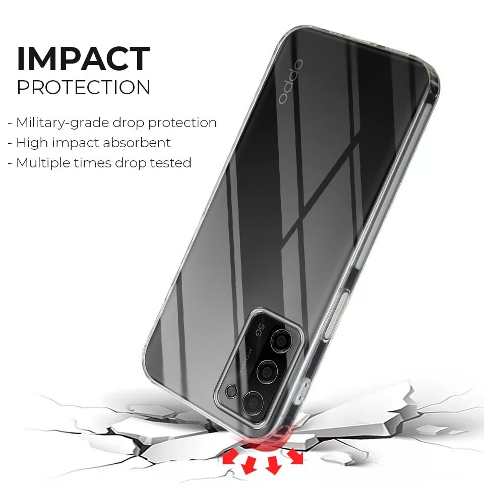 Image of Jkobi Back Cover Case for Oppo A53s 5G (Silicone Crystal Clear | Pure Camera Protection | Soft and Flexible for Charger and Headphone sockets | Shockproof Bumpers | Transparent)