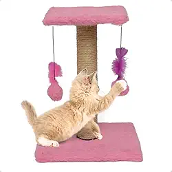 Arranhador Para Gatos Pet Poste Duplo Rosa Sisal Brinquedo Com Bolinha Pena Duas Bases Carpete Anti Stress Anfia Unhas