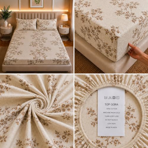 Image of Castiqa Elastic Fitted Supersoft Premium Polycotton 200TC Double Bedsheets King Size 78x72 Inch with 2 Pillow Covers (Fits Upto Mattress of 8Inches) (Multicolor VIII)
