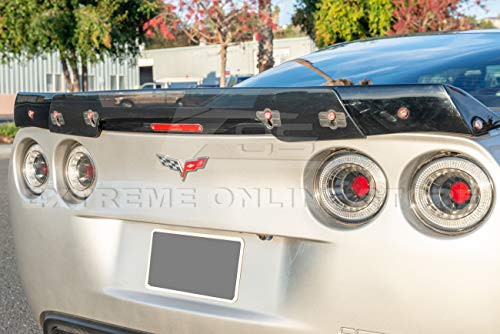 For 2005-2013 Chevrolet Corvette C6 | C6.5 Style Rear Trunk Lid Wing Spoiler Wickerbill With Plug & Play Third Brake Light (Glossy Black With Smoke Tinted Wickerbill) #TOP3
