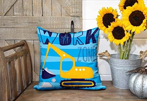 Suesoso Construction Truck Pillow Cover 18X18 Cartoon Pillow Cover Tractor Truck Excavator Farmhouse Pillow Case Construction Vehicle Pillow Cover Square Cushion Cover for Home Sofa Decorate Living