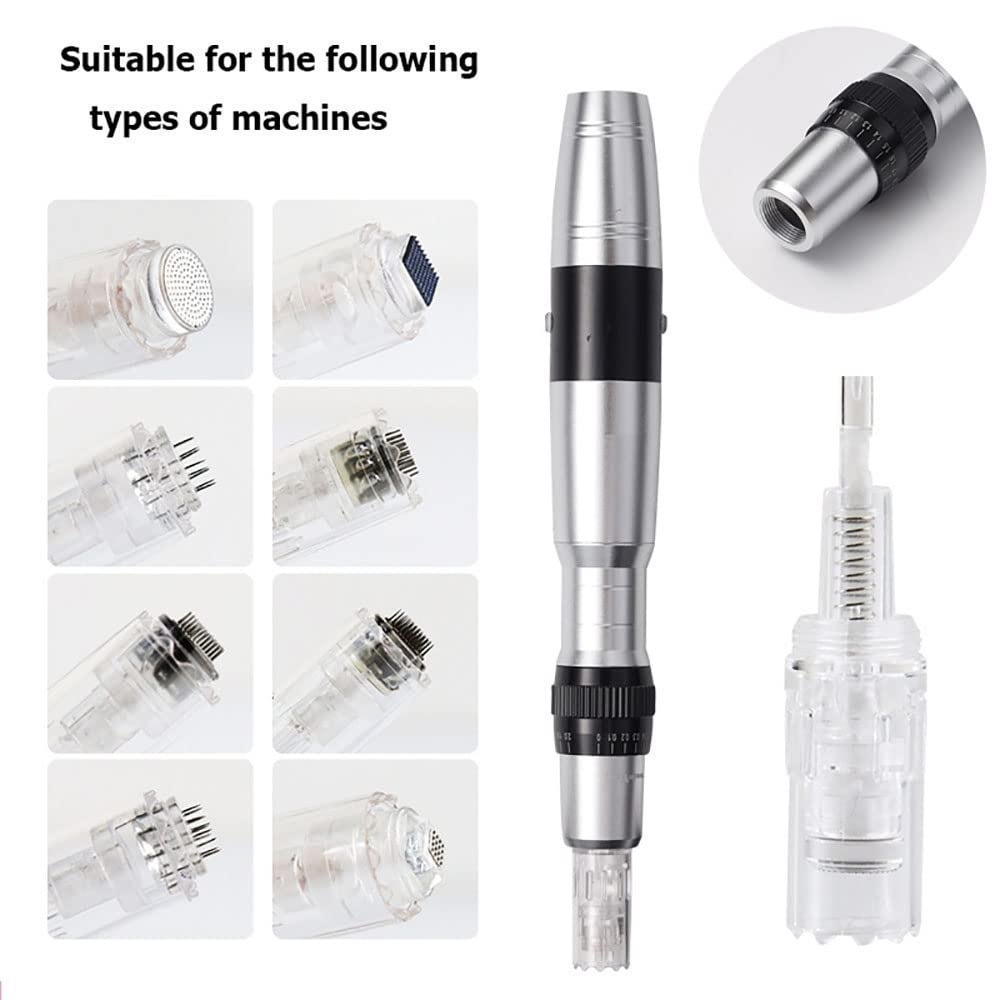 Bolígrafo de Microagujas Terapia de Fotones LED de 7 Colores Auto Derma Pen con Batería de Repuesto y Agujas de Cartucho de 5 piezas, para el Cuidado de la Piel en el Salón o en el Hogar,Round nano