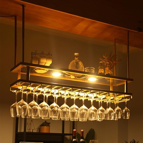 Grandes étagères à vin industrielles suspendues haut de gamme avec éclairage