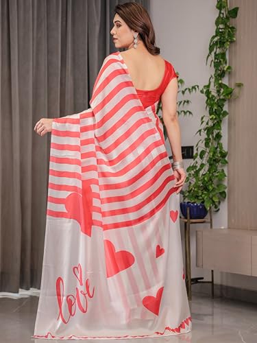 Image of ALMAARI FASHION Women's Floral Printed Georgette Satin Saree with Unstitched Blouse Piece | Traditional Ethnic Wear Sarees | Soft Lightweight Ethnic Office Wear Daily Wear Indian Sari (SG 151-160 H)