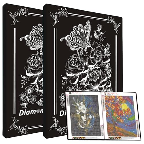 MUFEKUM 2 Pack A3 Storage Book for Diamond Painting Diamond Art Portfolio Folder with 30 Pocket Diamond Art Storage Book for 12x16 Diamond Painting Photo Picture (Black)