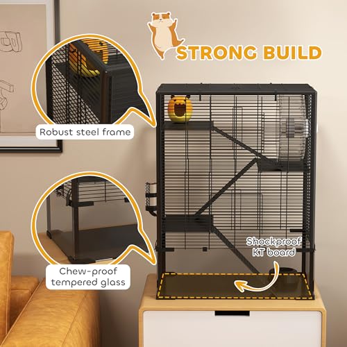 PawHut 4-Tier Hamster Cage w/Deep Tempered Glass Bottom, 60 x 40 x 80cm - Image 5