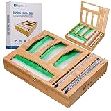 DORNO Bamboo Storage Bag Organizer - Kitchen Organization And Storage Dispenser for Gallon, Quart, S
