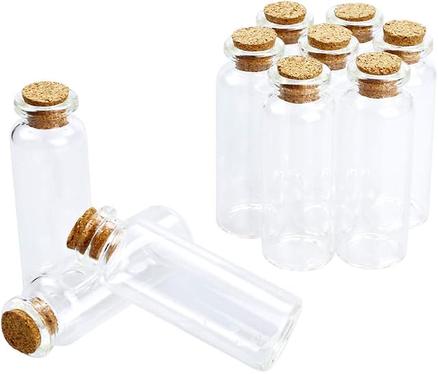 BiBiFly 10pcs 20ml Mini Glass Jars Bottles with Cork Stoppers, Clear Wish Bottles/Mini Vials Cork/Message Glass Bottle for Wedding Party Favors, DIY Arts Crafts Decoration etc